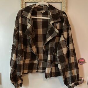 POL | Dolman Sleeve Checkered Utility Jacket in Brown and Cream